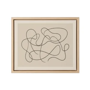 Devar Abstract Minimalist Line Art Framed Canvas – Light Oak Wood Frame